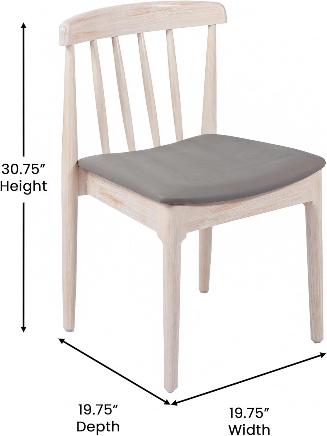 imageFlash Furniture Chester Solid Wood Dining Chair Commercial Grade Restaurant Chair with Curved Spindle Backrest and Vinyl Padded Seat Antique WhiteBeigeBrown Vinyl SeatAntique White Wood Frame
