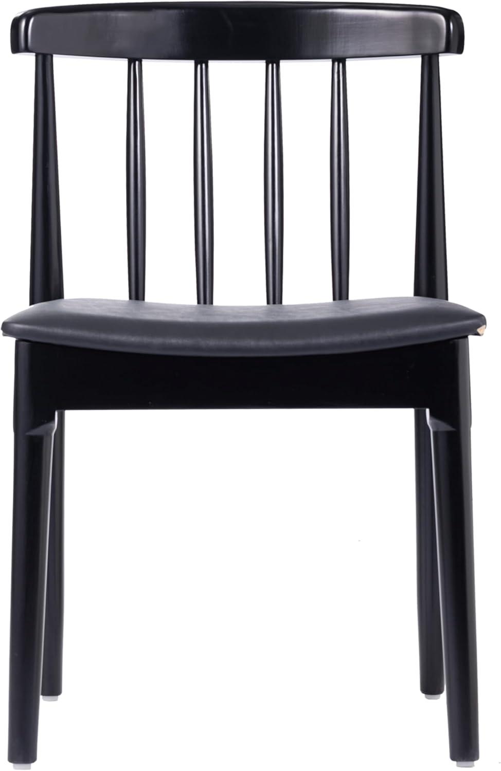 imageFlash Furniture Chester Solid Wood Dining Chair Commercial Grade Restaurant Chair with Curved Spindle Backrest and Vinyl Padded Seat Antique WhiteBeigeBlack Vinyl SeatBlack Wood Frame