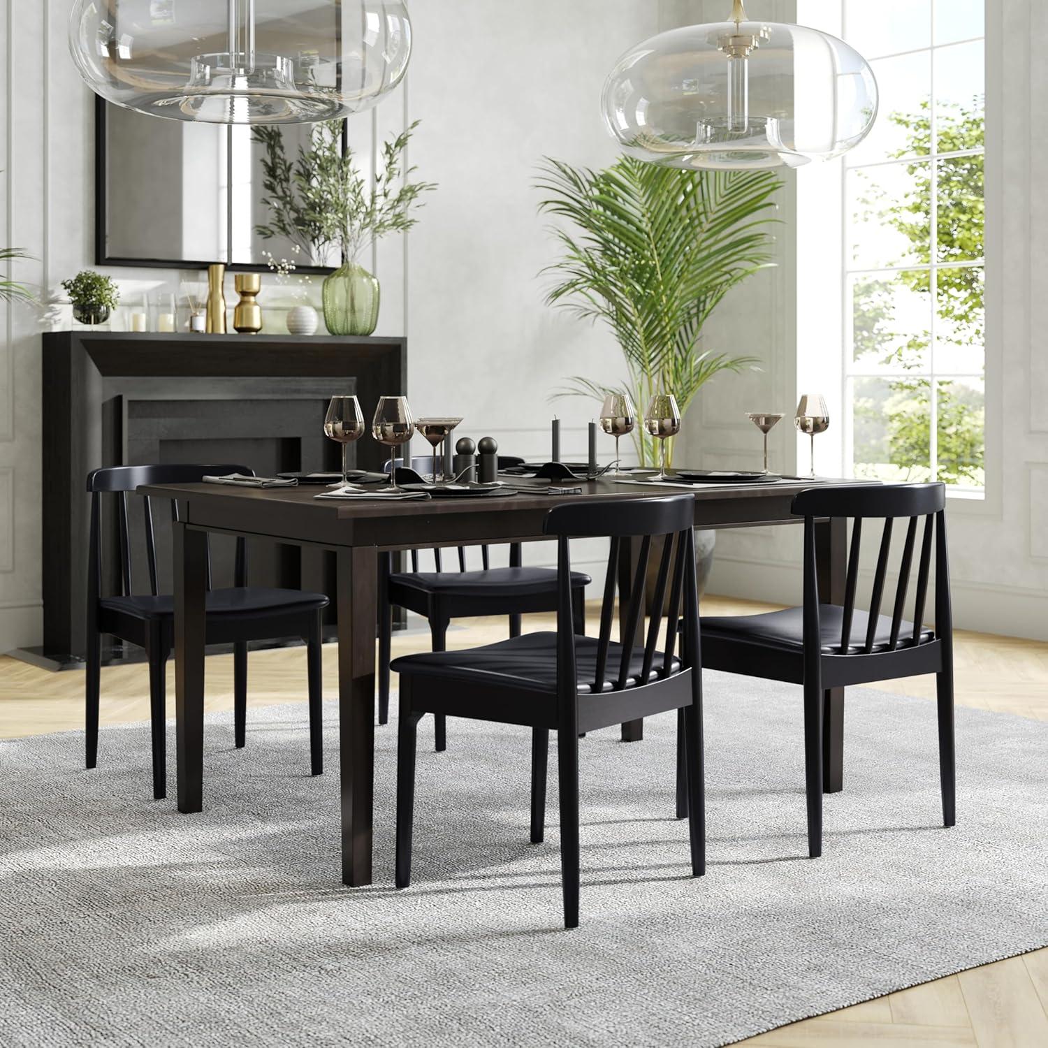 imageFlash Furniture Chester Solid Wood Dining Chair Commercial Grade Restaurant Chair with Curved Spindle Backrest and Vinyl Padded Seat Antique WhiteBeigeBlack Vinyl SeatBlack Wood Frame