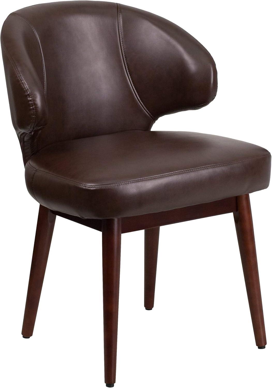 imageFlash Furniture Comfort Back Series Brown LeatherSoft Side Reception Chair with Walnut LegsBlack Leathersoft