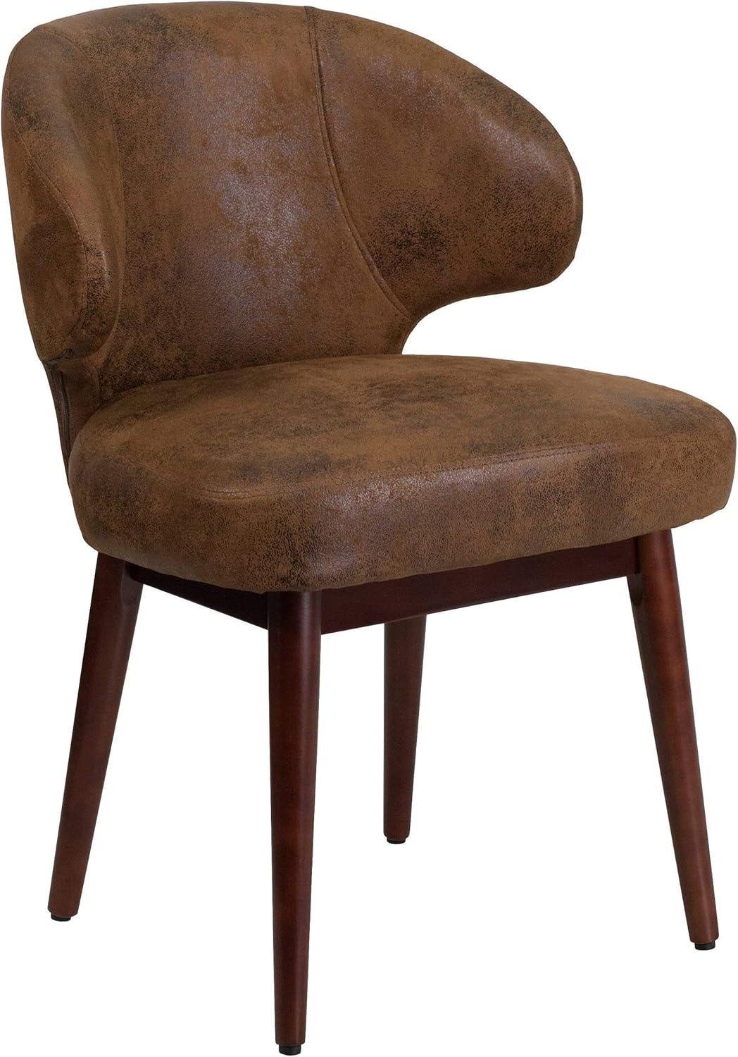 imageFlash Furniture Comfort Back Series Brown LeatherSoft Side Reception Chair with Walnut LegsBlack Leathersoft