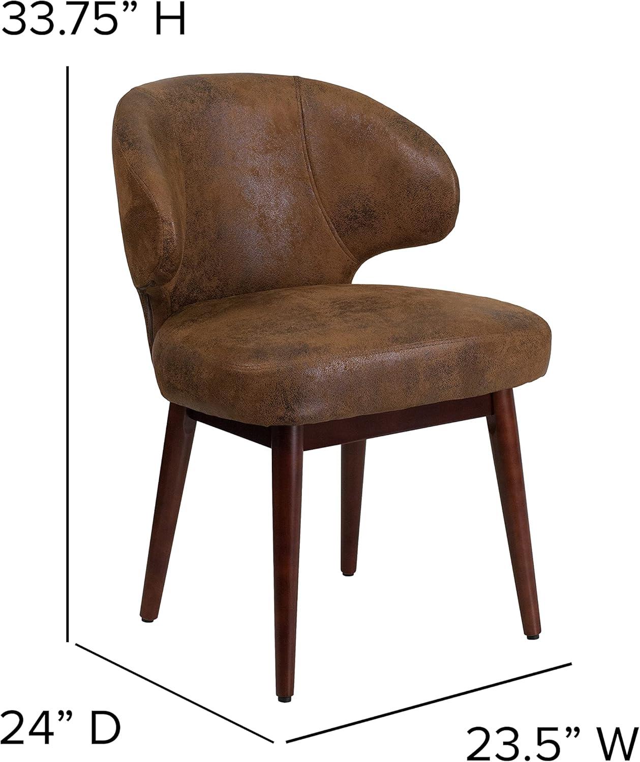 imageFlash Furniture Comfort Back Series Brown LeatherSoft Side Reception Chair with Walnut LegsBomber Jacket Microfiber