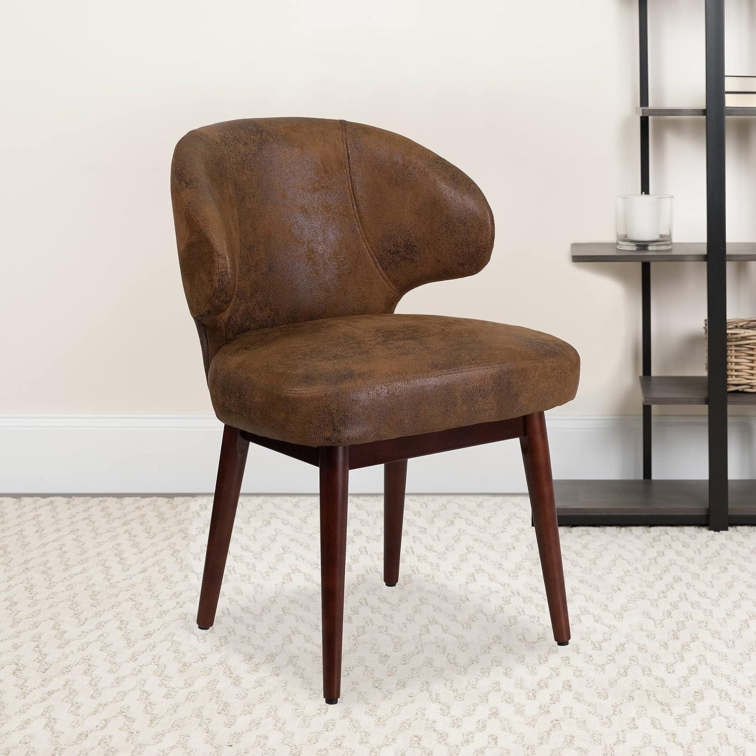 imageFlash Furniture Comfort Back Series Brown LeatherSoft Side Reception Chair with Walnut LegsBomber Jacket Microfiber