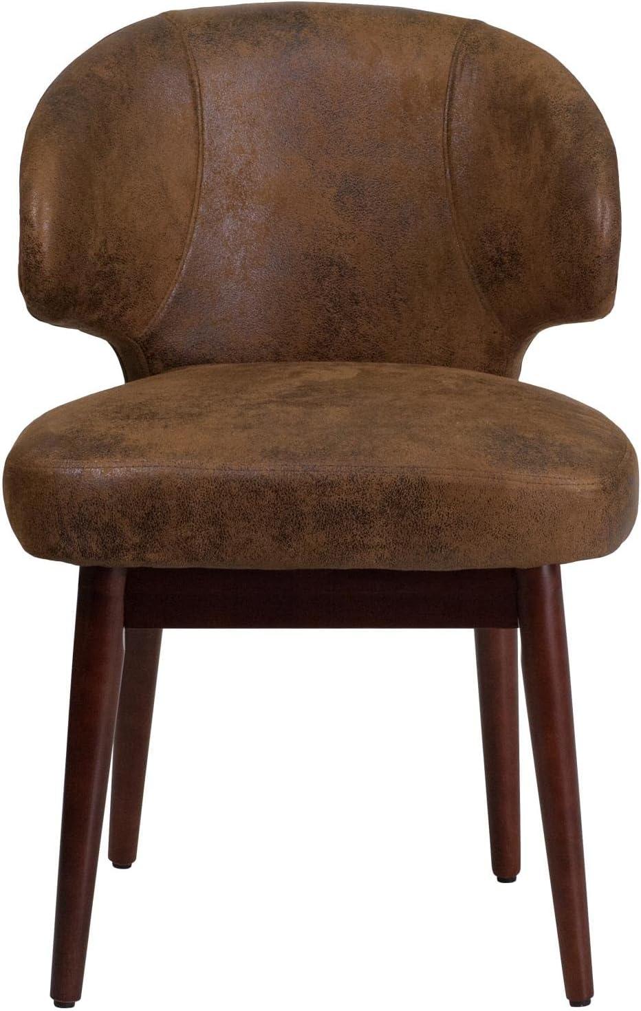 imageFlash Furniture Comfort Back Series Brown LeatherSoft Side Reception Chair with Walnut LegsBomber Jacket Microfiber