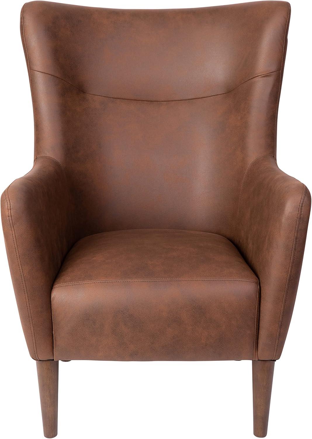 imageFlash Furniture Connor Traditional Wingback Accent Chair Commercial Grade Faux Leather Upholstery and Wooden Frame and Legs Dark BrownDark Brown