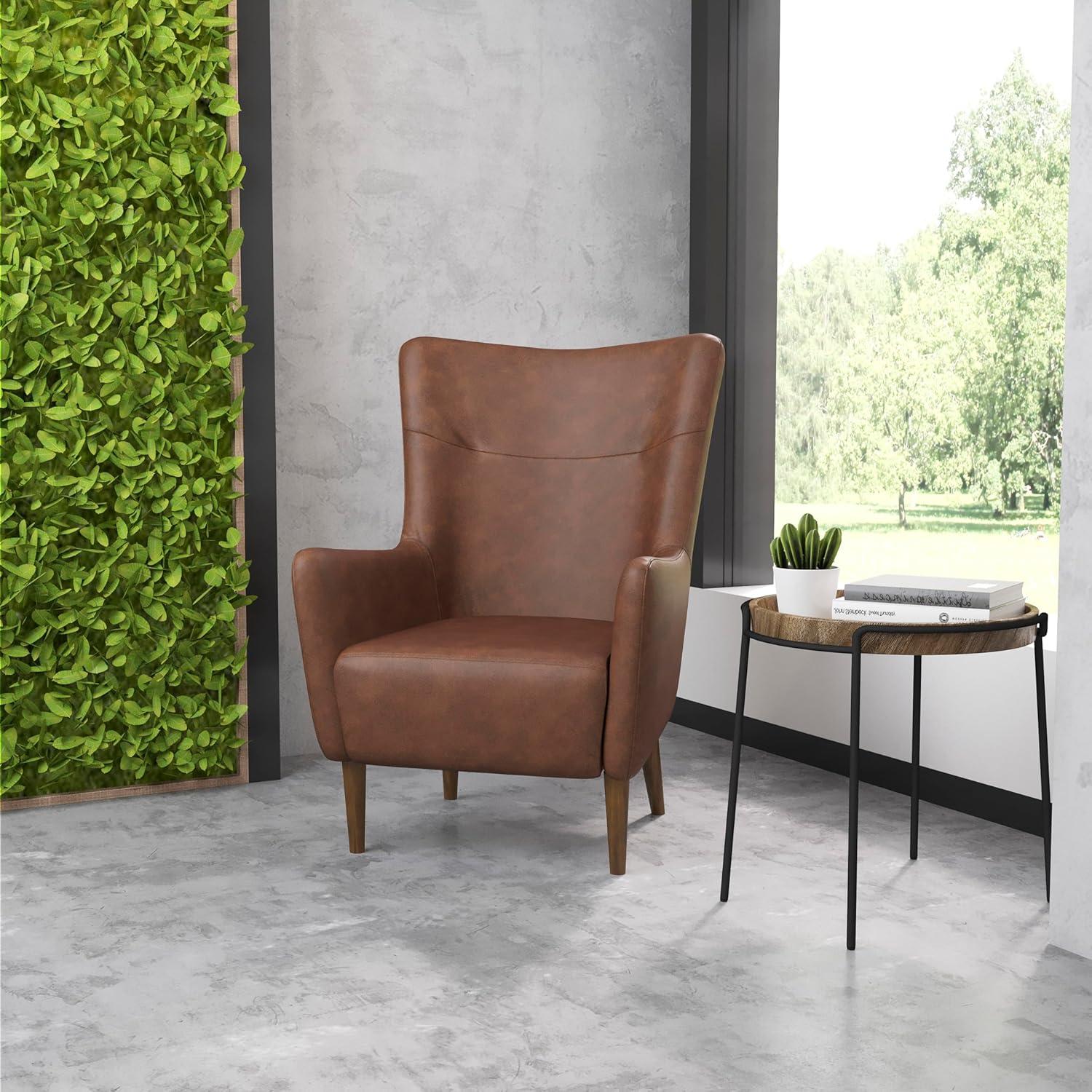imageFlash Furniture Connor Traditional Wingback Accent Chair Commercial Grade Faux Leather Upholstery and Wooden Frame and Legs Dark BrownDark Brown