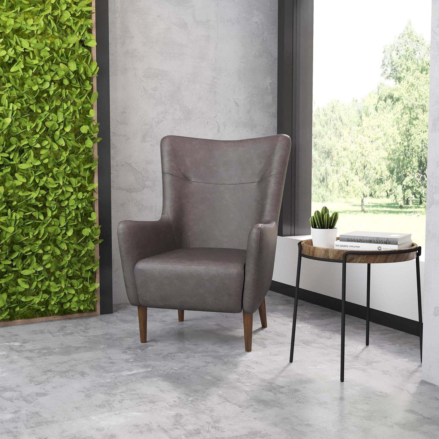 imageFlash Furniture Connor Traditional Wingback Accent Chair Commercial Grade Faux Leather Upholstery and Wooden Frame and Legs Dark BrownDark Gray