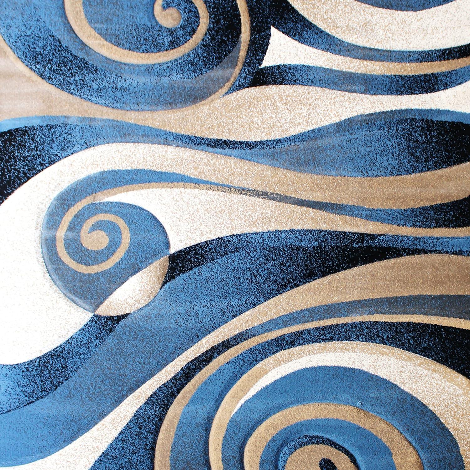 imageFlash Furniture Coterie Collection Modern Circular Patterned Indoor Area Rug Blue and Beige Olefin Fibers with Jute Backing 5 x 752 x 71 Rectangular