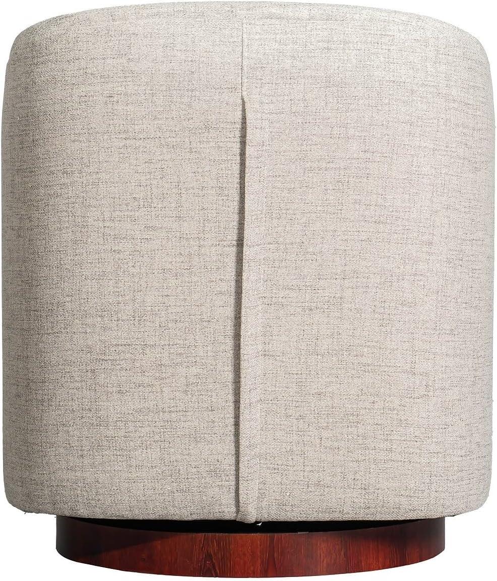 imageFlash Furniture Dean Upholstered Barrel Chair Commercial 360 Swivel Club Style Chair Sloped Armrests Woodgrain Vinyl Wrapped Metal Base Gray FabricCream
