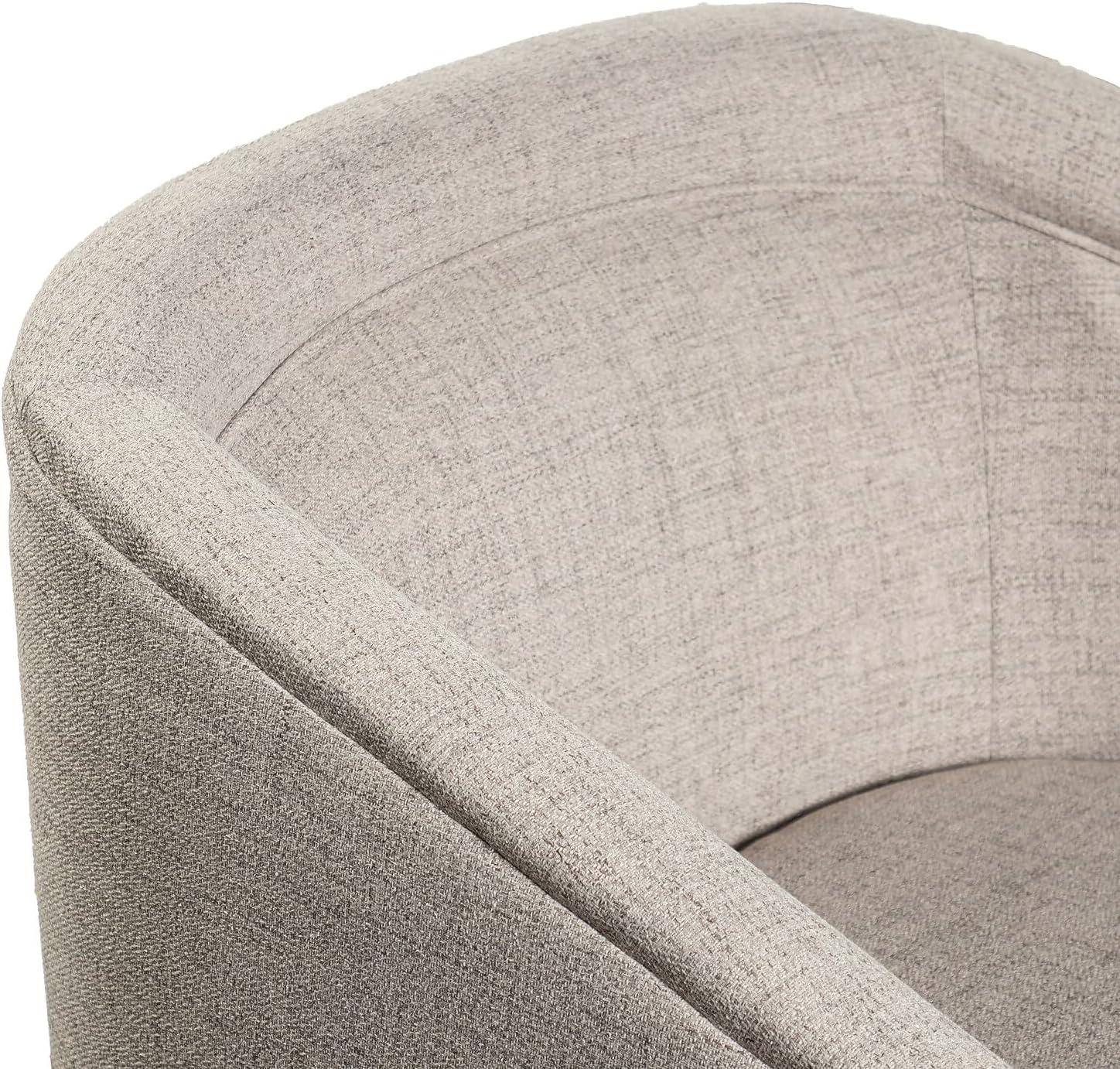 imageFlash Furniture Dean Upholstered Barrel Chair Commercial 360 Swivel Club Style Chair Sloped Armrests Woodgrain Vinyl Wrapped Metal Base Gray FabricCream