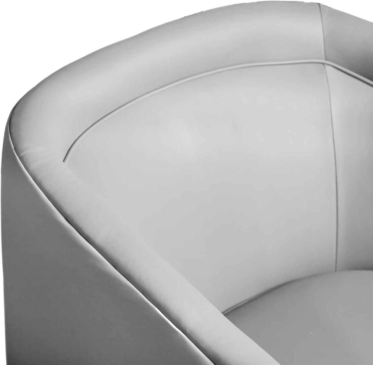 imageFlash Furniture Dean Upholstered Barrel Chair Commercial 360 Swivel Club Style Chair Sloped Armrests Woodgrain Vinyl Wrapped Metal Base Gray FabricGray Leathersoft