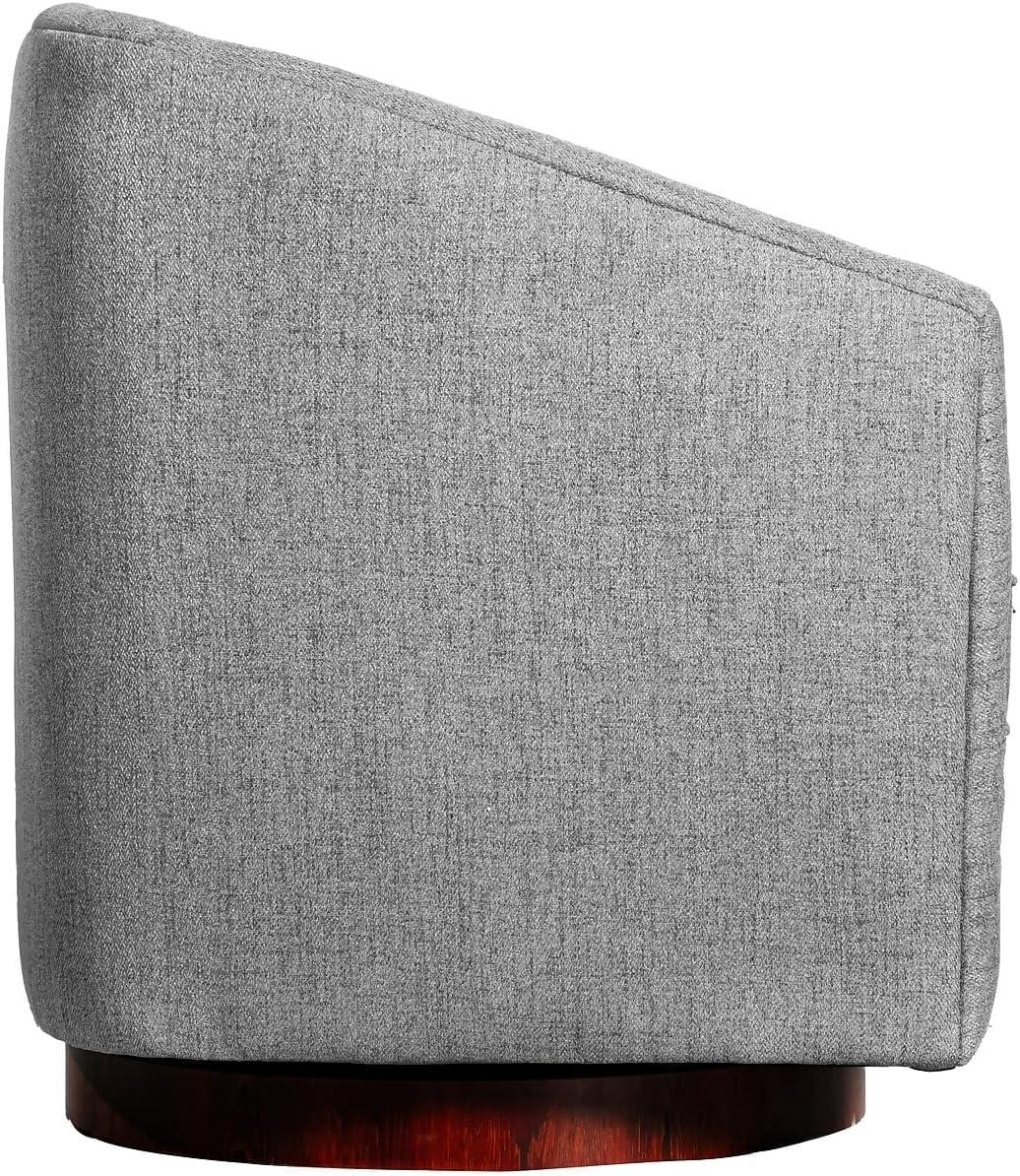 imageFlash Furniture Dean Upholstered Barrel Chair Commercial 360 Swivel Club Style Chair Sloped Armrests Woodgrain Vinyl Wrapped Metal Base Gray FabricGrey