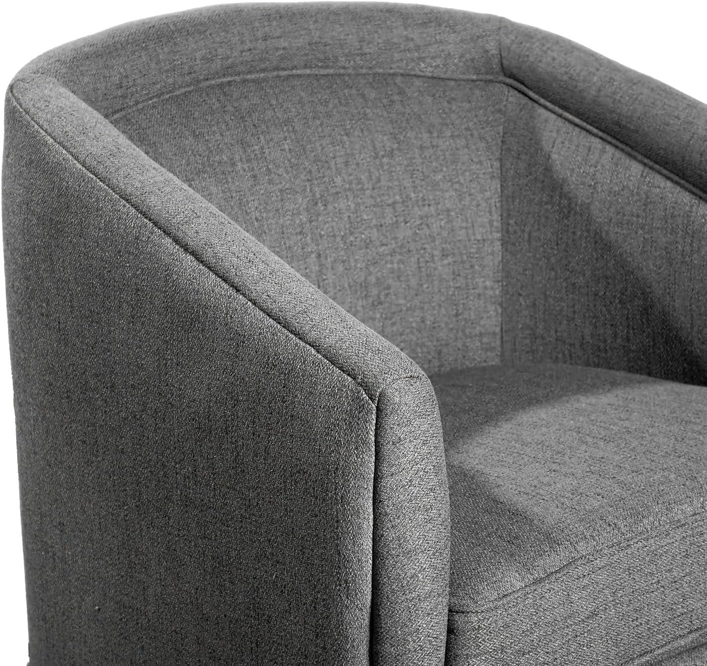 imageFlash Furniture Dean Upholstered Barrel Chair Commercial 360 Swivel Club Style Chair Sloped Armrests Woodgrain Vinyl Wrapped Metal Base Gray FabricGrey