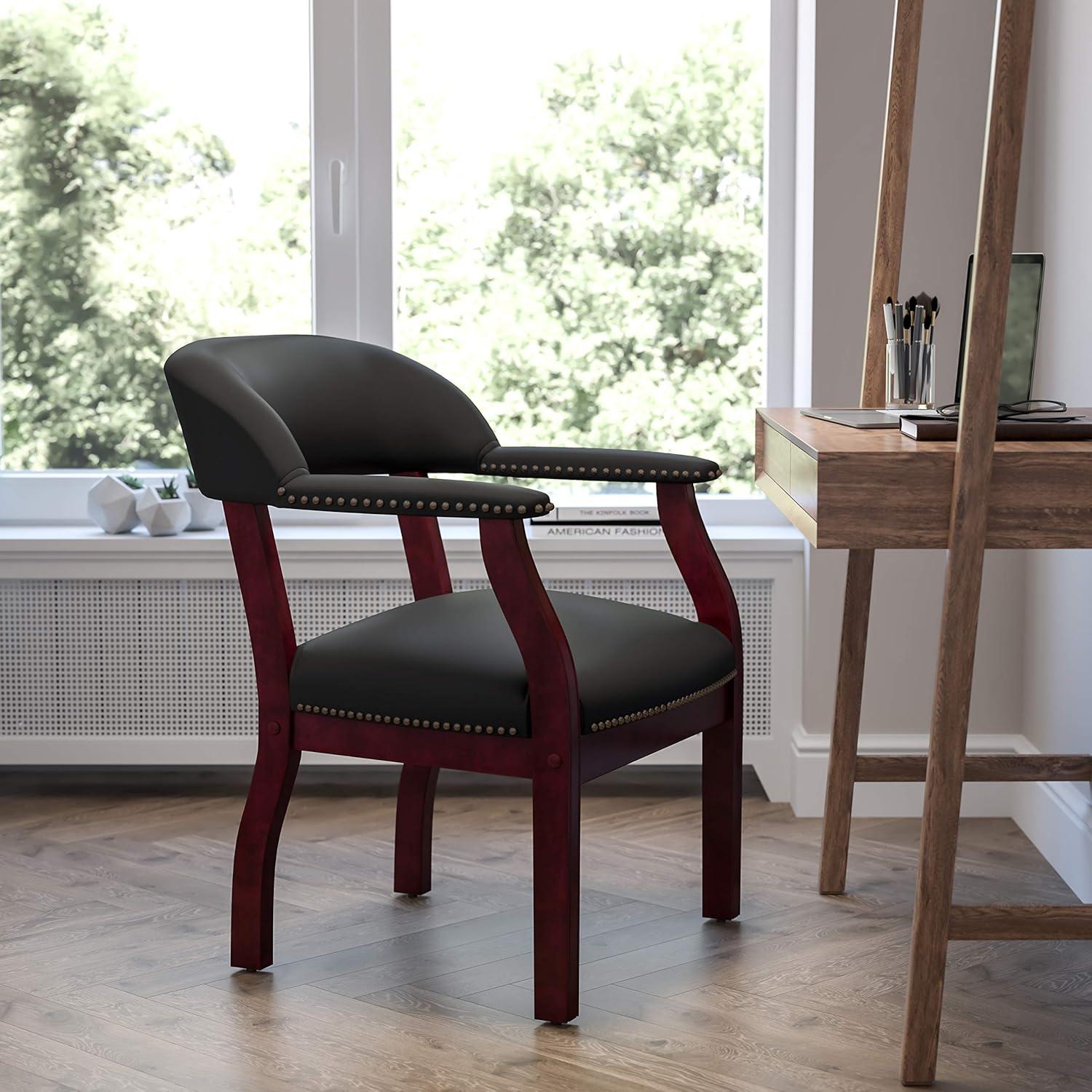 imageFlash Furniture Diamond Black LeatherSoft Conference Chair with Accent Nail TrimBlack Vinyl