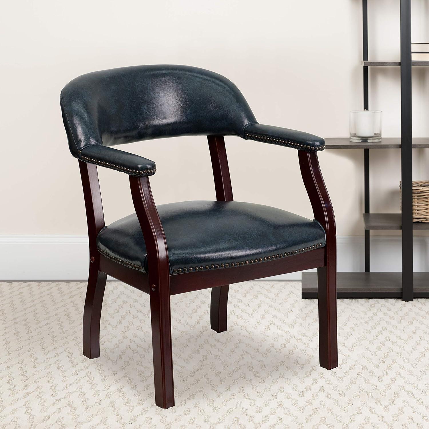 imageFlash Furniture Diamond Black LeatherSoft Conference Chair with Accent Nail TrimNavy Vinyl