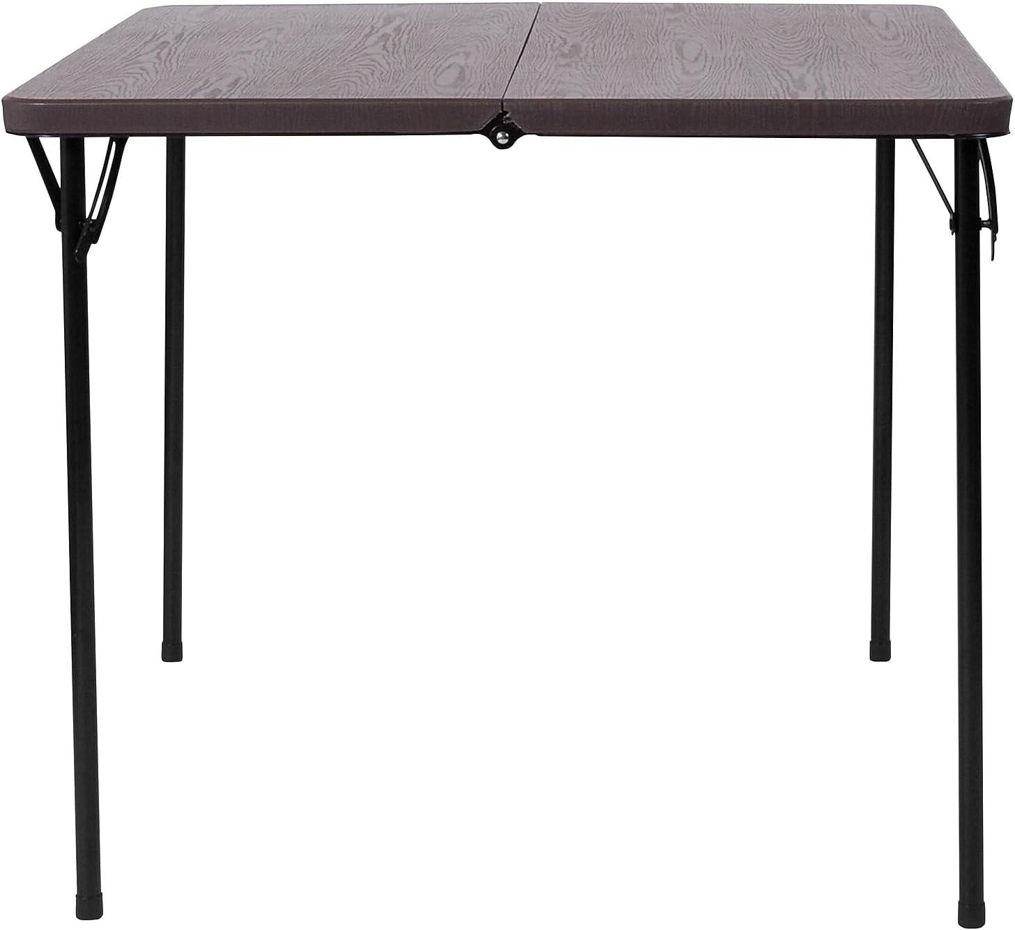 imageFlash Furniture Dunham 283Foot Square BiFold Brown Wood Grain Plastic Folding Table with Carrying Handle