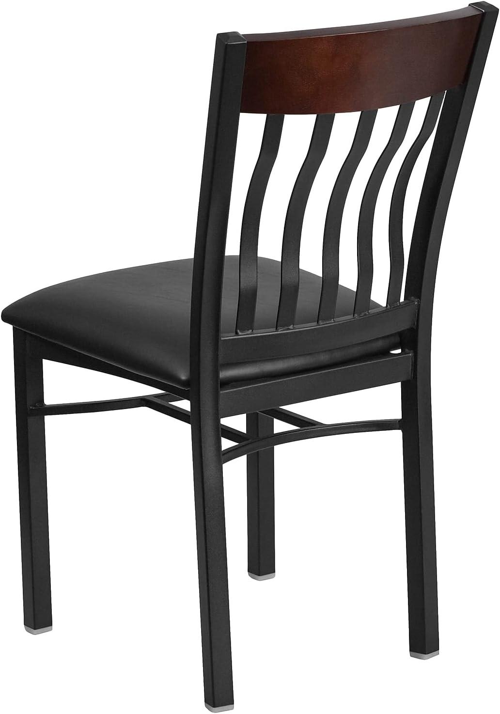 imageFlash Furniture Eclipse Series Vertical Back Black Metal and Walnut Wood Restaurant Chair with Black Vinyl SeatWalnut