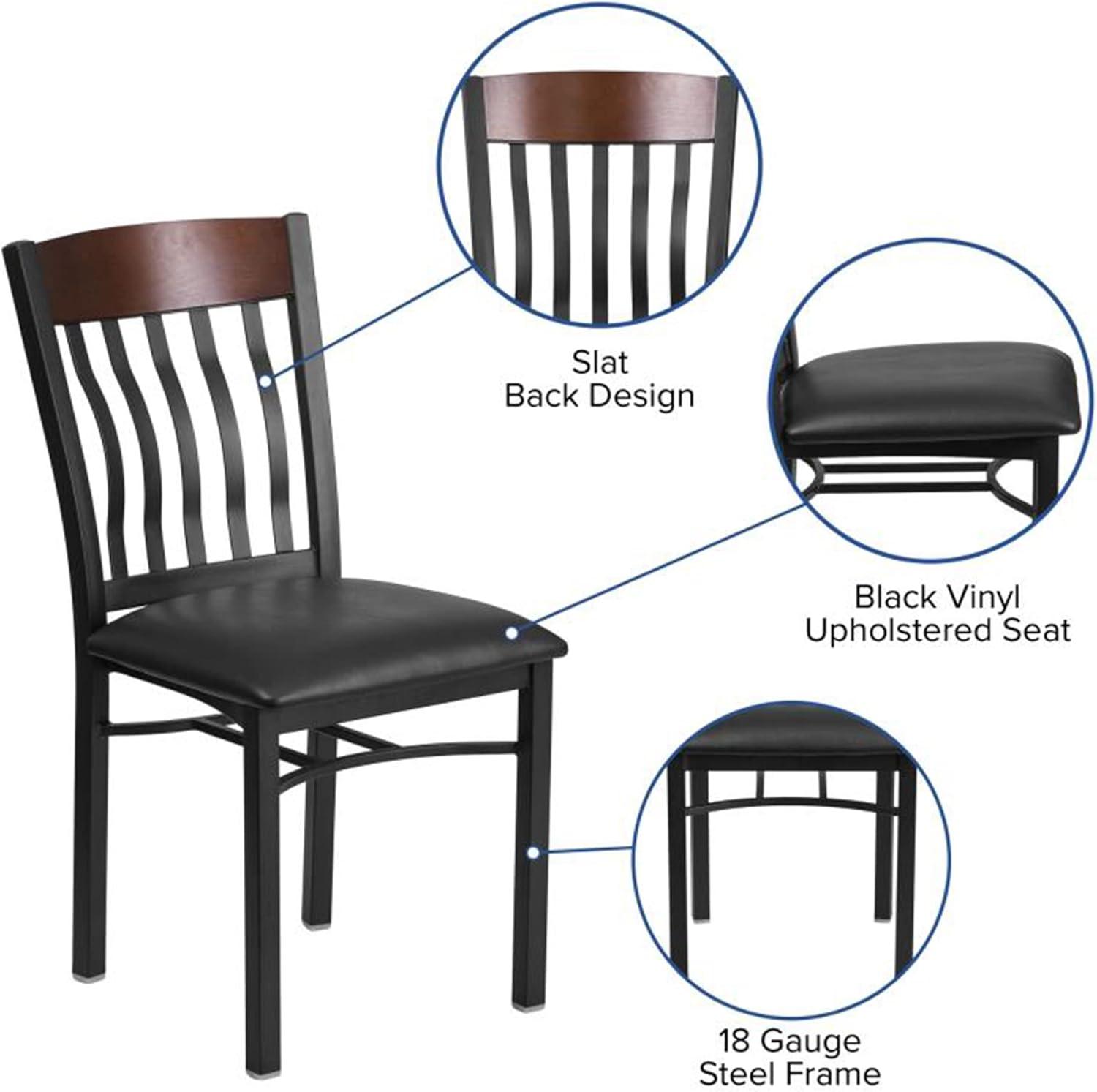 imageFlash Furniture Eclipse Series Vertical Back Black Metal and Walnut Wood Restaurant Chair with Black Vinyl SeatWalnut