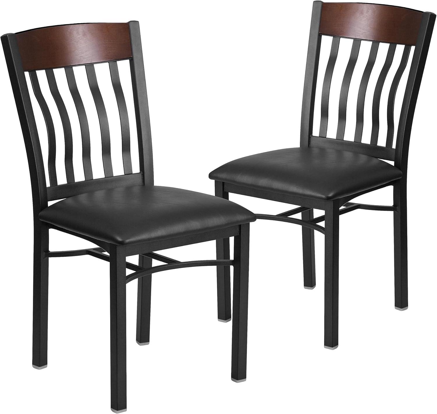 imageFlash Furniture Eclipse Series Vertical Back Black Metal and Walnut Wood Restaurant Chair with Black Vinyl SeatWalnut