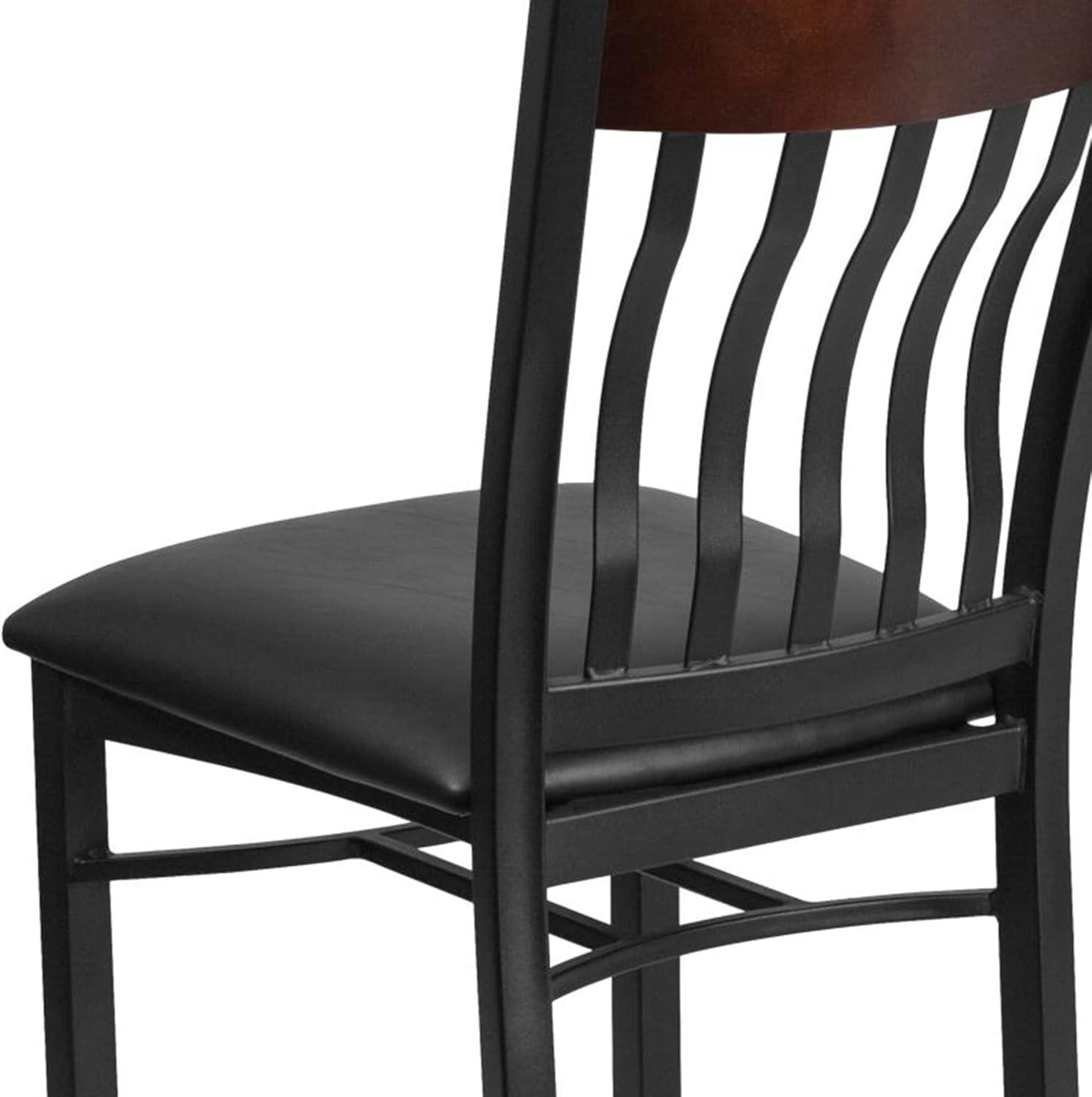 imageFlash Furniture Eclipse Series Vertical Back Black Metal and Walnut Wood Restaurant Chair with Black Vinyl SeatWalnut