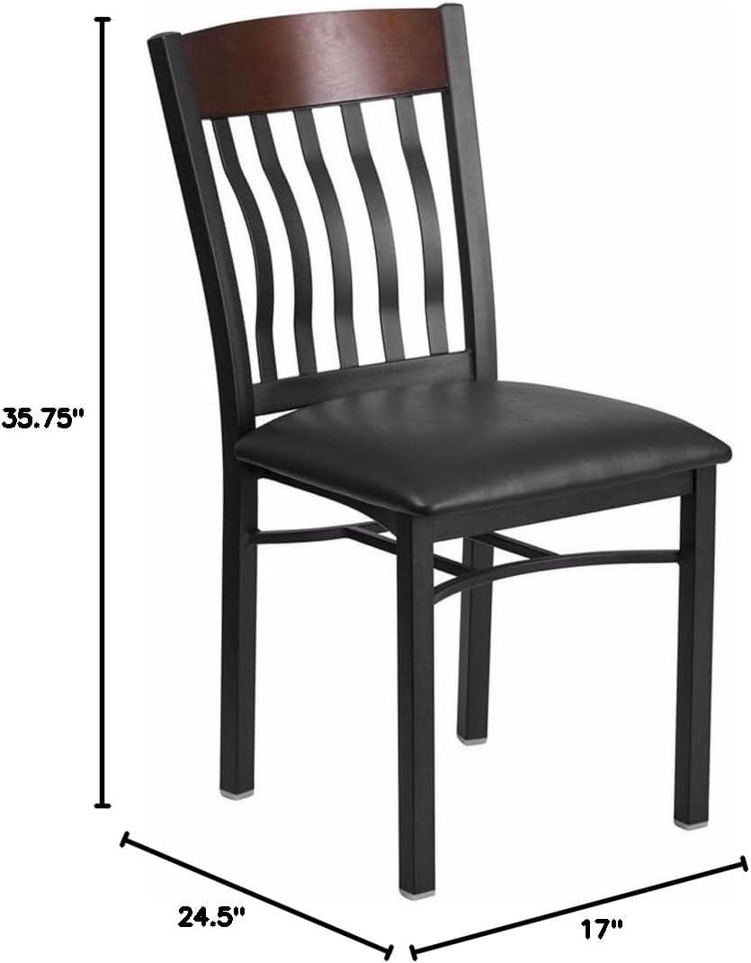 imageFlash Furniture Eclipse Series Vertical Back Black Metal and Walnut Wood Restaurant Chair with Black Vinyl SeatWalnut
