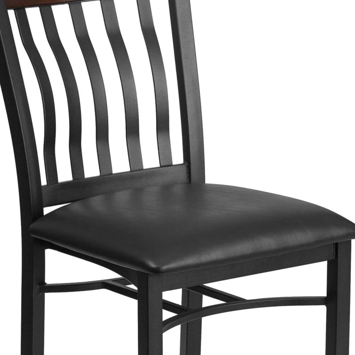 imageFlash Furniture Eclipse Series Vertical Back Black Metal and Walnut Wood Restaurant Chair with Black Vinyl SeatWalnut