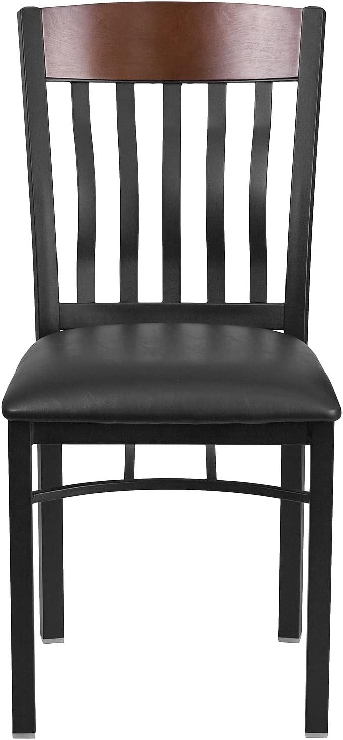 imageFlash Furniture Eclipse Series Vertical Back Black Metal and Walnut Wood Restaurant Chair with Black Vinyl SeatWalnut