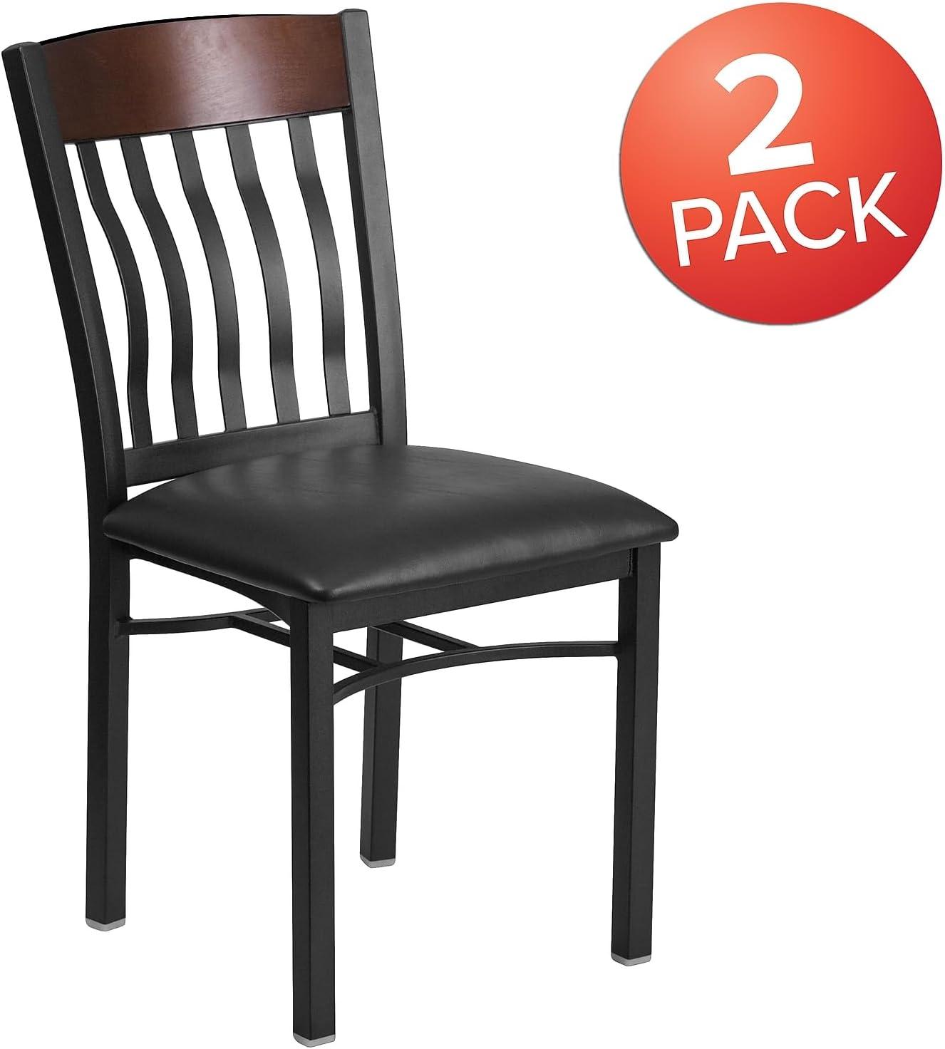 imageFlash Furniture Eclipse Series Vertical Back Black Metal and Walnut Wood Restaurant Chair with Black Vinyl SeatWalnut