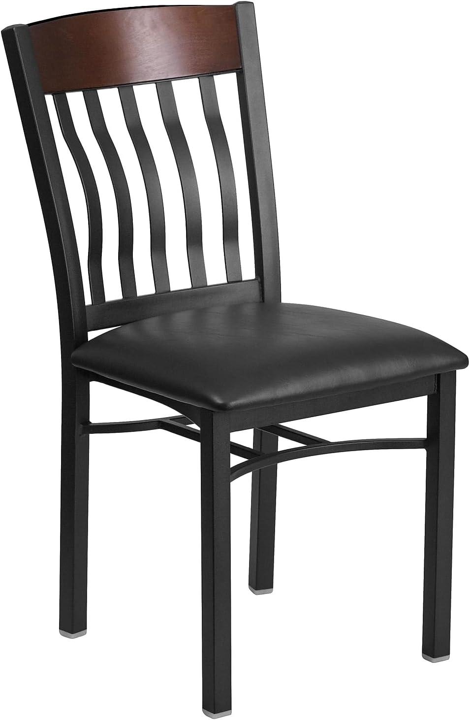 imageFlash Furniture Eclipse Series Vertical Back Black Metal and Walnut Wood Restaurant Chair with Black Vinyl SeatWalnut