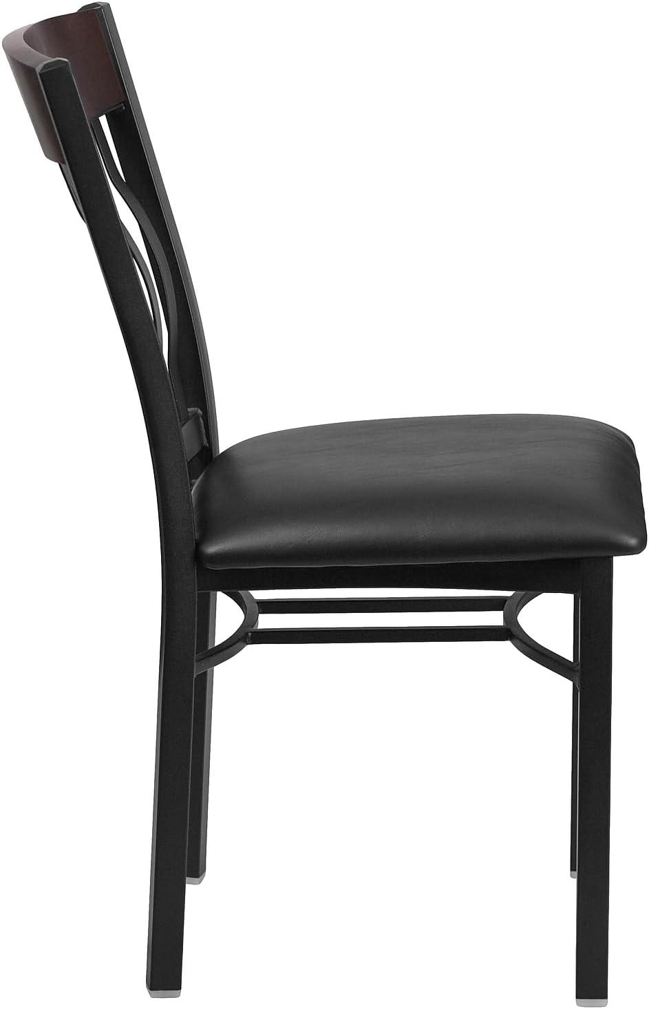 imageFlash Furniture Eclipse Series Vertical Back Black Metal and Walnut Wood Restaurant Chair with Black Vinyl SeatWalnut