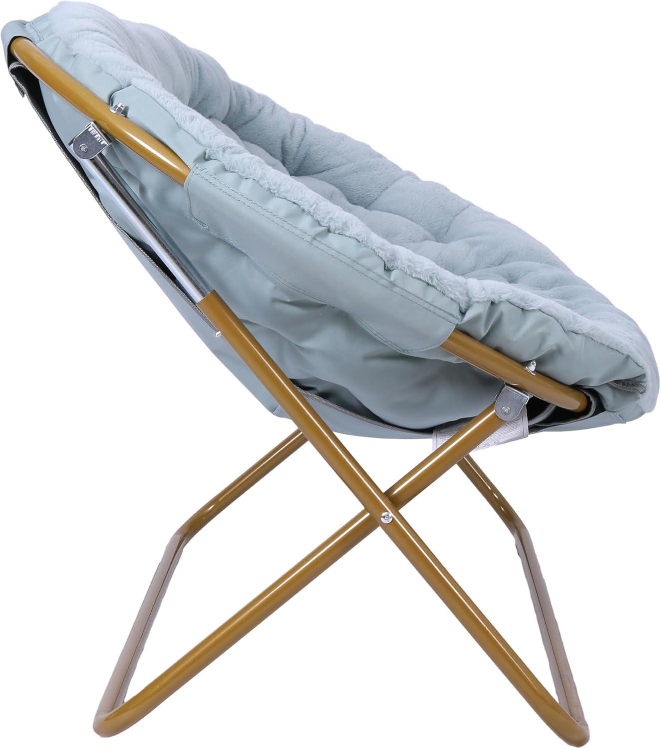 imageFlash Furniture Eleanor Portable Double Saucer Chair with 2 Ottomans Folding Steel Frames for Dorm or Bedroom 56quot Dusty Aqua Faux FurSoft Gold FrameAqua FabricSoft Gold Frame
