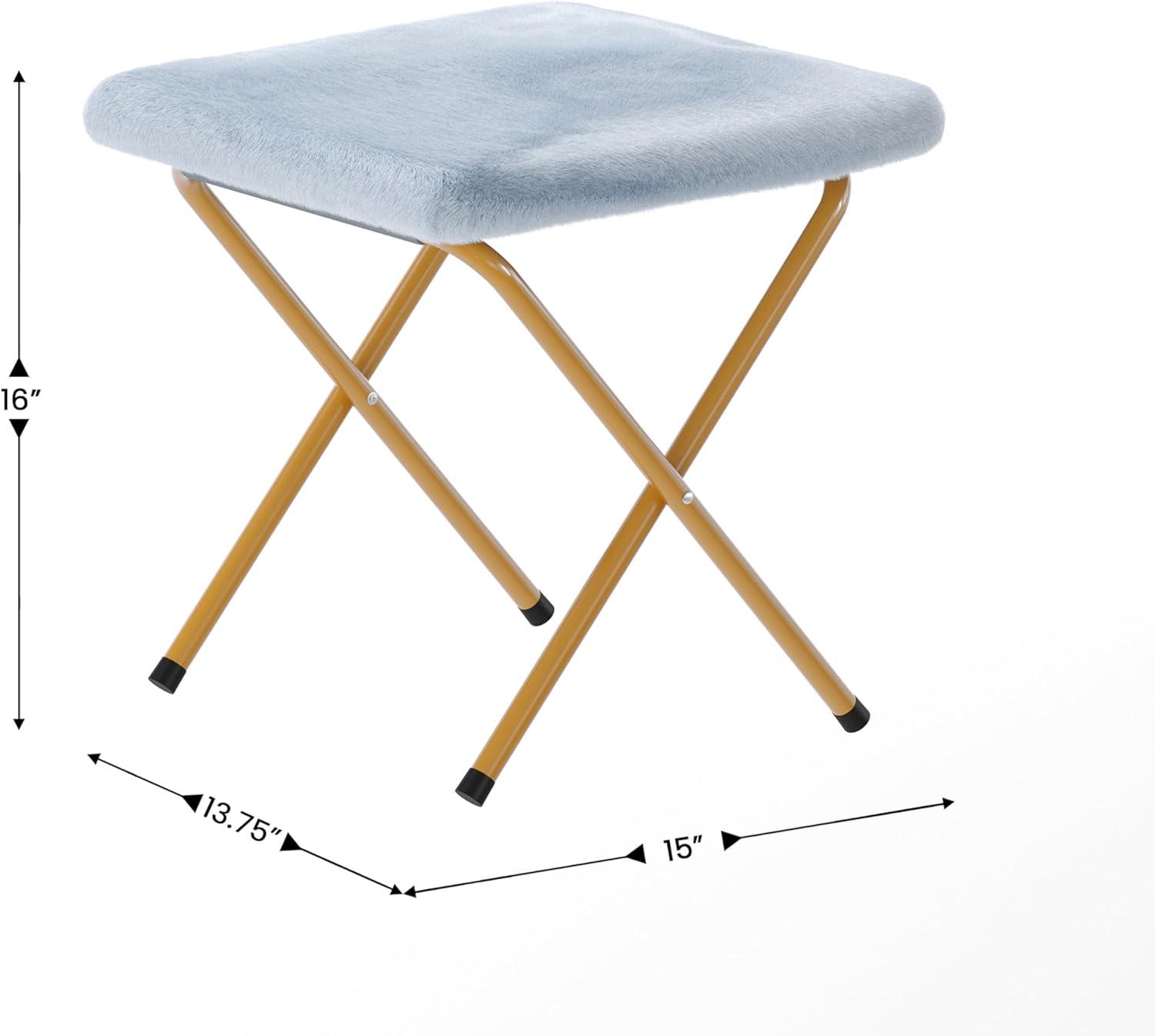 imageFlash Furniture Eleanor Portable Double Saucer Chair with 2 Ottomans Folding Steel Frames for Dorm or Bedroom 56quot Dusty Aqua Faux FurSoft Gold FrameAqua FabricSoft Gold Frame