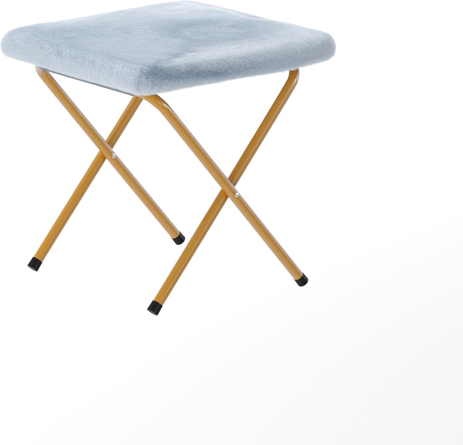 imageFlash Furniture Eleanor Portable Double Saucer Chair with 2 Ottomans Folding Steel Frames for Dorm or Bedroom 56quot Dusty Aqua Faux FurSoft Gold FrameAqua FabricSoft Gold Frame