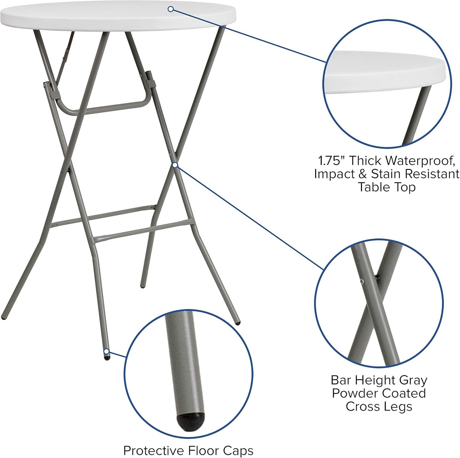 imageFlash Furniture Elon 32 Round Folding Bar Height Table for Parties and Commercial Events IndoorOutdoor Plastic Tall Round Table WhiteWhite