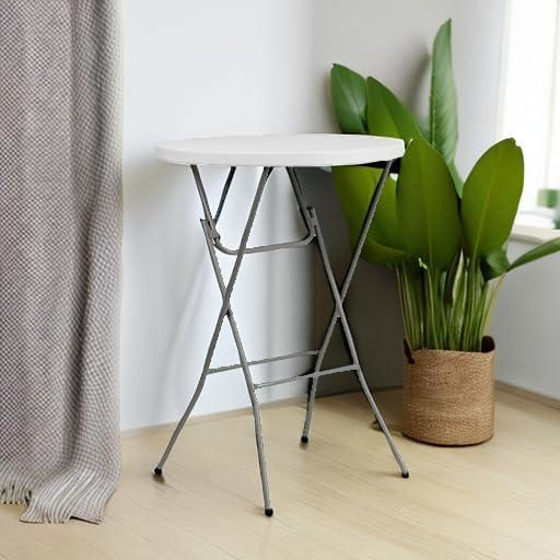 imageFlash Furniture Elon 32 Round Folding Bar Height Table for Parties and Commercial Events IndoorOutdoor Plastic Tall Round Table WhiteWhite