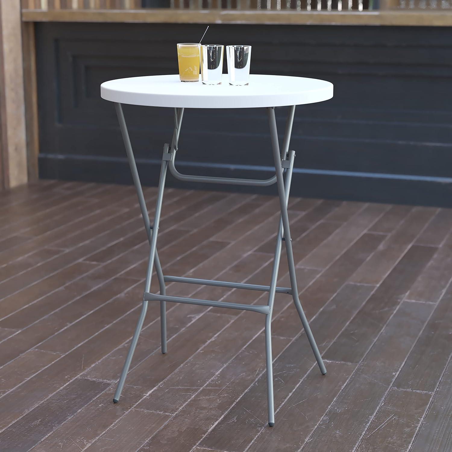 imageFlash Furniture Elon 32 Round Folding Bar Height Table for Parties and Commercial Events IndoorOutdoor Plastic Tall Round Table WhiteWhite
