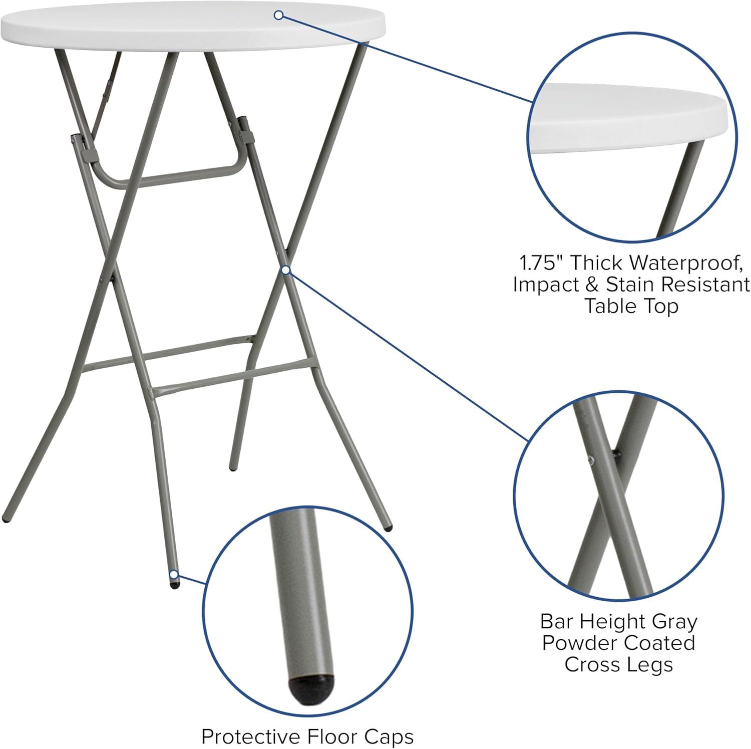 imageFlash Furniture Elon 32 Round Folding Bar Height Table for Parties and Commercial Events IndoorOutdoor Plastic Tall Round Table WhiteWhite