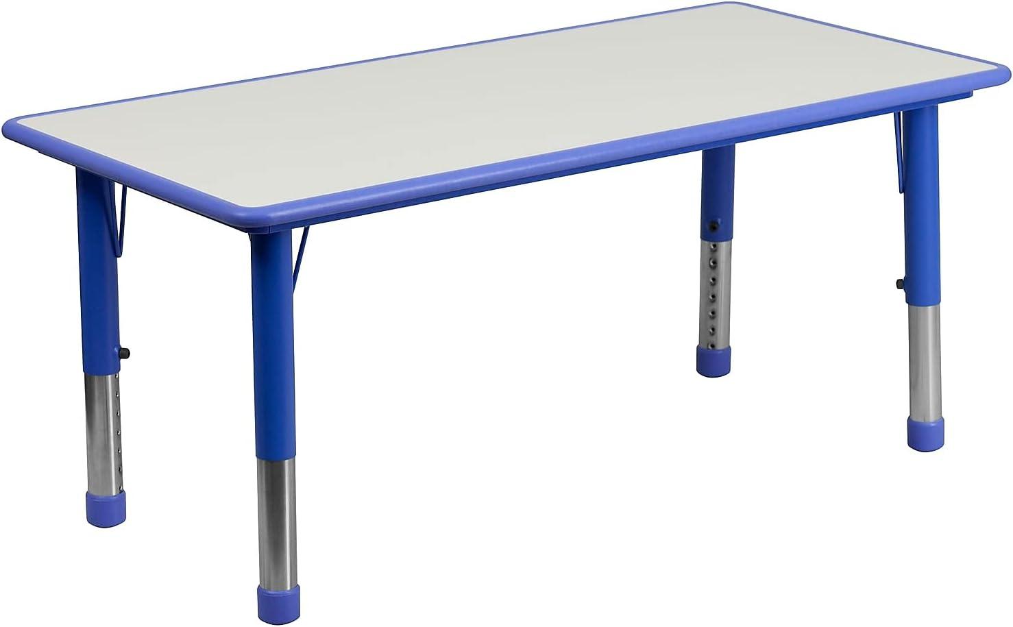 imageFlash Furniture Emmy Adjustable Classroom Activity Table with 6 Stackable Chairs Plastic Activity Table for Kids 23625quot W x 4725quot L BlueGrayBlue