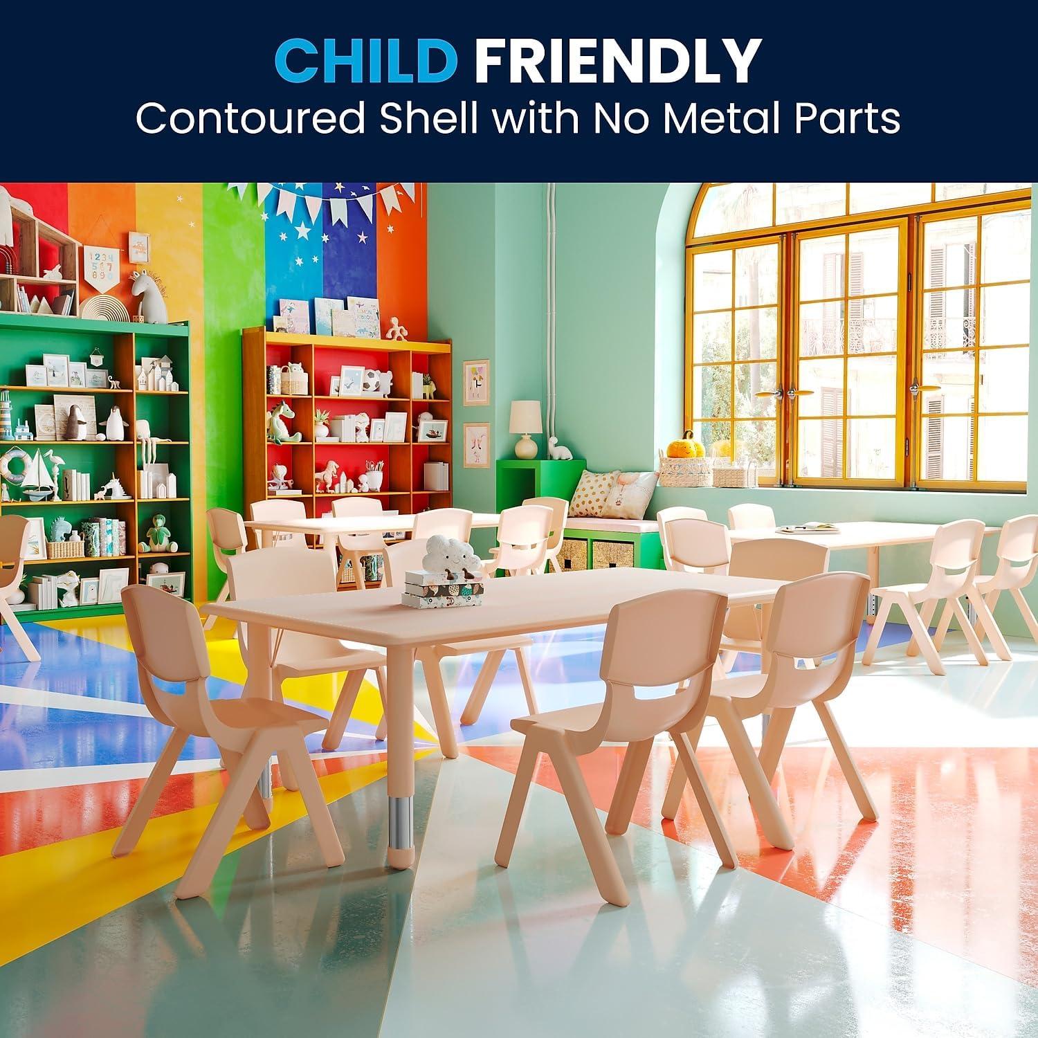imageFlash Furniture Emmy Adjustable Classroom Activity Table with 6 Stackable Chairs Plastic Activity Table for Kids 23625quot W x 4725quot L BlueGrayNatural