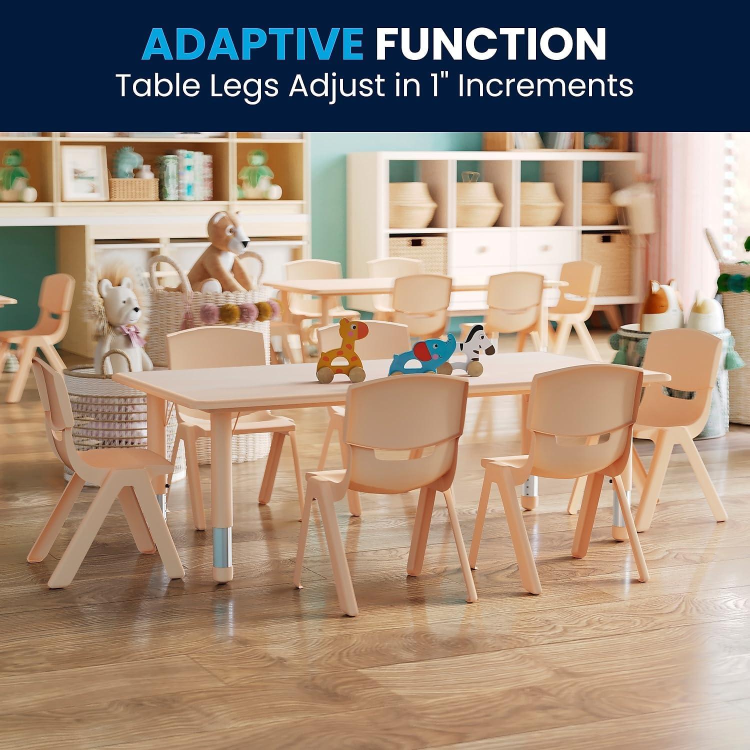 imageFlash Furniture Emmy Adjustable Classroom Activity Table with 6 Stackable Chairs Plastic Activity Table for Kids 23625quot W x 4725quot L BlueGrayNatural