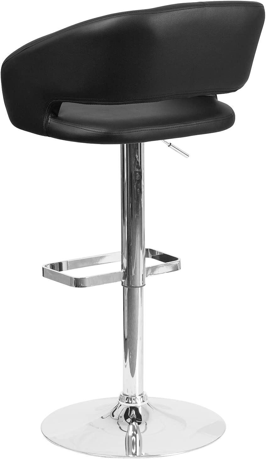 imageFlash Furniture Erik Contemporary Adjustable Height Barstool with Footrest and Rounded MidBack Upholstered Bar or Counter Height Stool GrayChromeBlack VinylChrome Frame