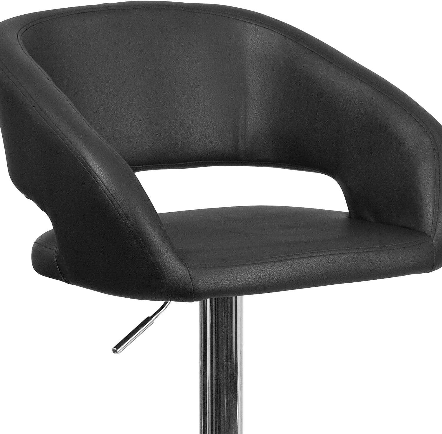 imageFlash Furniture Erik Contemporary Adjustable Height Barstool with Footrest and Rounded MidBack Upholstered Bar or Counter Height Stool GrayChromeBlack VinylChrome Frame