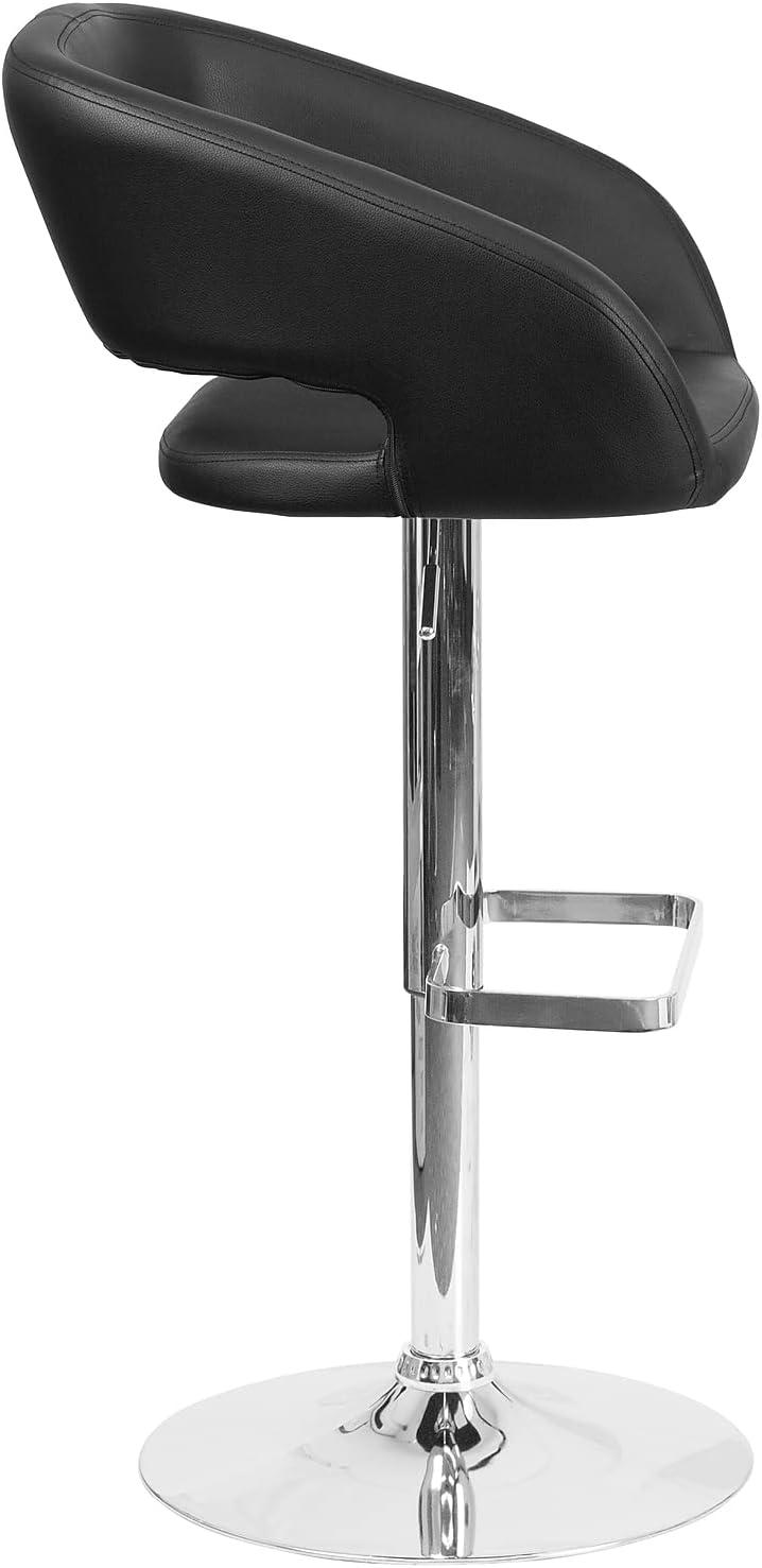 imageFlash Furniture Erik Contemporary Adjustable Height Barstool with Footrest and Rounded MidBack Upholstered Bar or Counter Height Stool GrayChromeBlack VinylChrome Frame