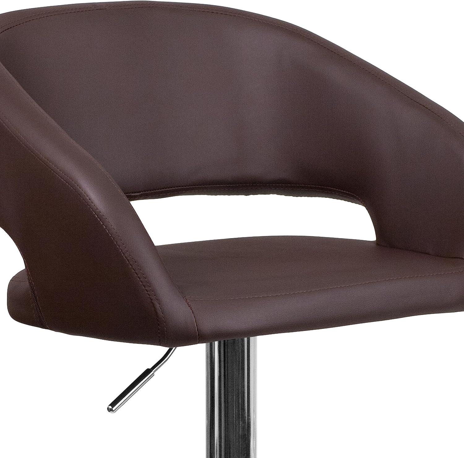 imageFlash Furniture Erik Contemporary Adjustable Height Barstool with Footrest and Rounded MidBack Upholstered Bar or Counter Height Stool GrayChromeBrown VinylChrome Frame