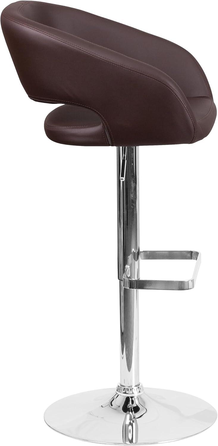 imageFlash Furniture Erik Contemporary Adjustable Height Barstool with Footrest and Rounded MidBack Upholstered Bar or Counter Height Stool GrayChromeBrown VinylChrome Frame