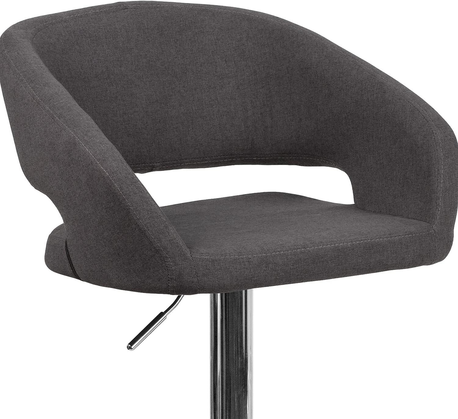 imageFlash Furniture Erik Contemporary Adjustable Height Barstool with Footrest and Rounded MidBack Upholstered Bar or Counter Height Stool GrayChromeCharcoal FabricChrome Frame