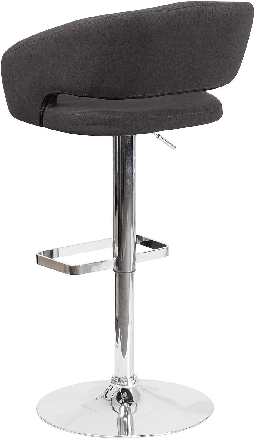 imageFlash Furniture Erik Contemporary Adjustable Height Barstool with Footrest and Rounded MidBack Upholstered Bar or Counter Height Stool GrayChromeCharcoal FabricChrome Frame