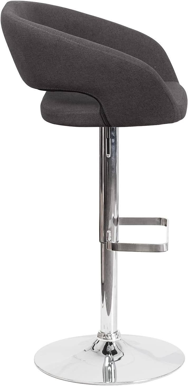 imageFlash Furniture Erik Contemporary Adjustable Height Barstool with Footrest and Rounded MidBack Upholstered Bar or Counter Height Stool GrayChromeCharcoal FabricChrome Frame