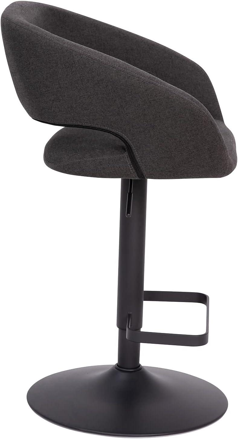 imageFlash Furniture Erik Contemporary Adjustable Height Barstool with Footrest and Rounded MidBack Upholstered Bar or Counter Height Stool GrayChromeCharcoal FabricBlack Frame