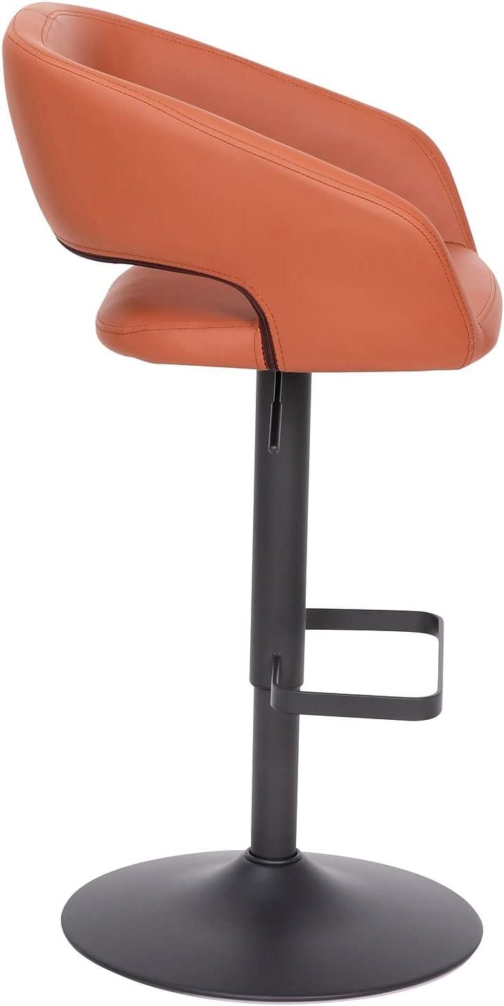imageFlash Furniture Erik Contemporary Adjustable Height Barstool with Footrest and Rounded MidBack Upholstered Bar or Counter Height Stool GrayChromeCognac VinylBlack Frame